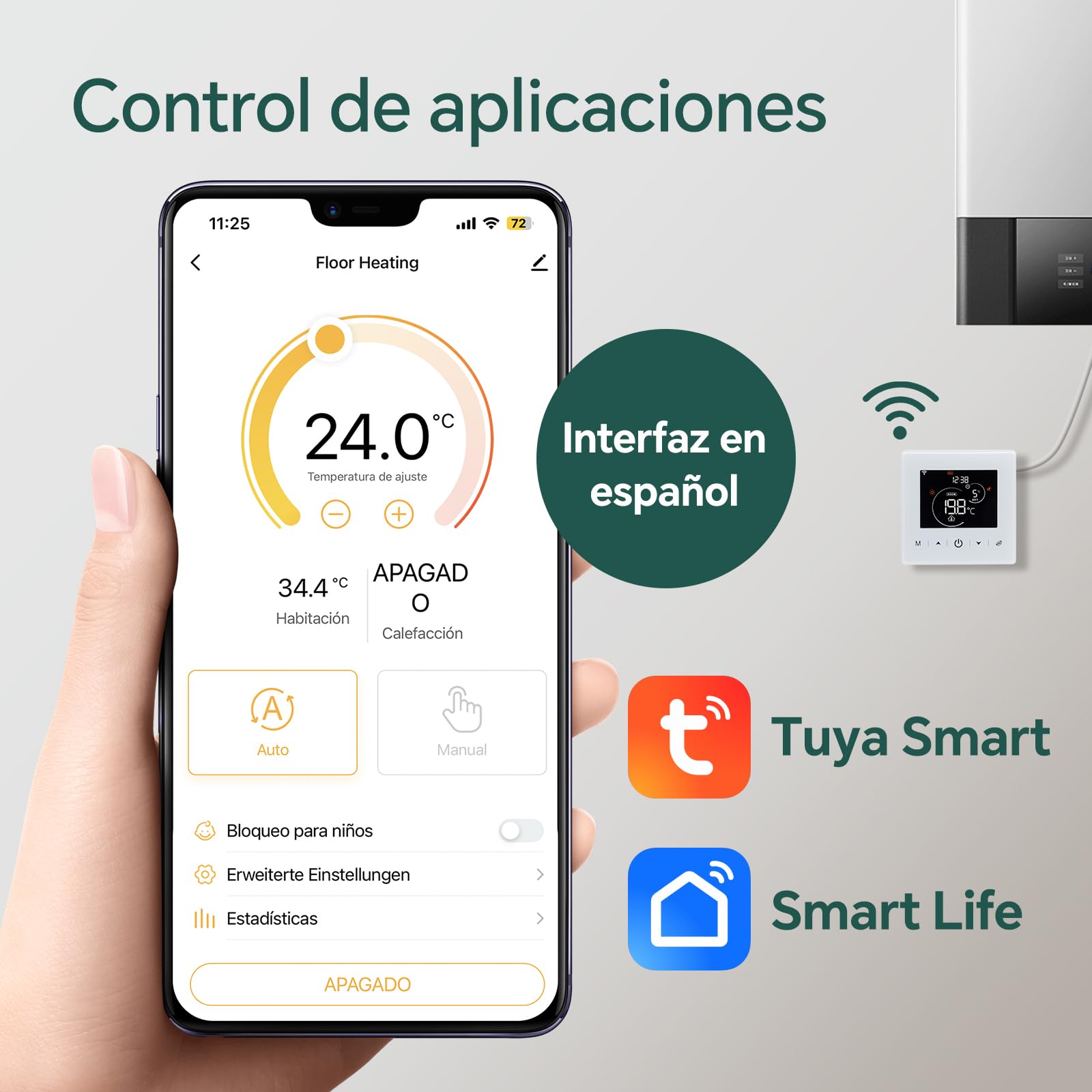 Termostato WiFi a batería calefaccion la Caldera.Termostatos de línea pasivos con Aplicaciones Tuya o Smart. 2 Hilo termostato de Digital programable controlable por Voz.Termostato Pila 3A R9V