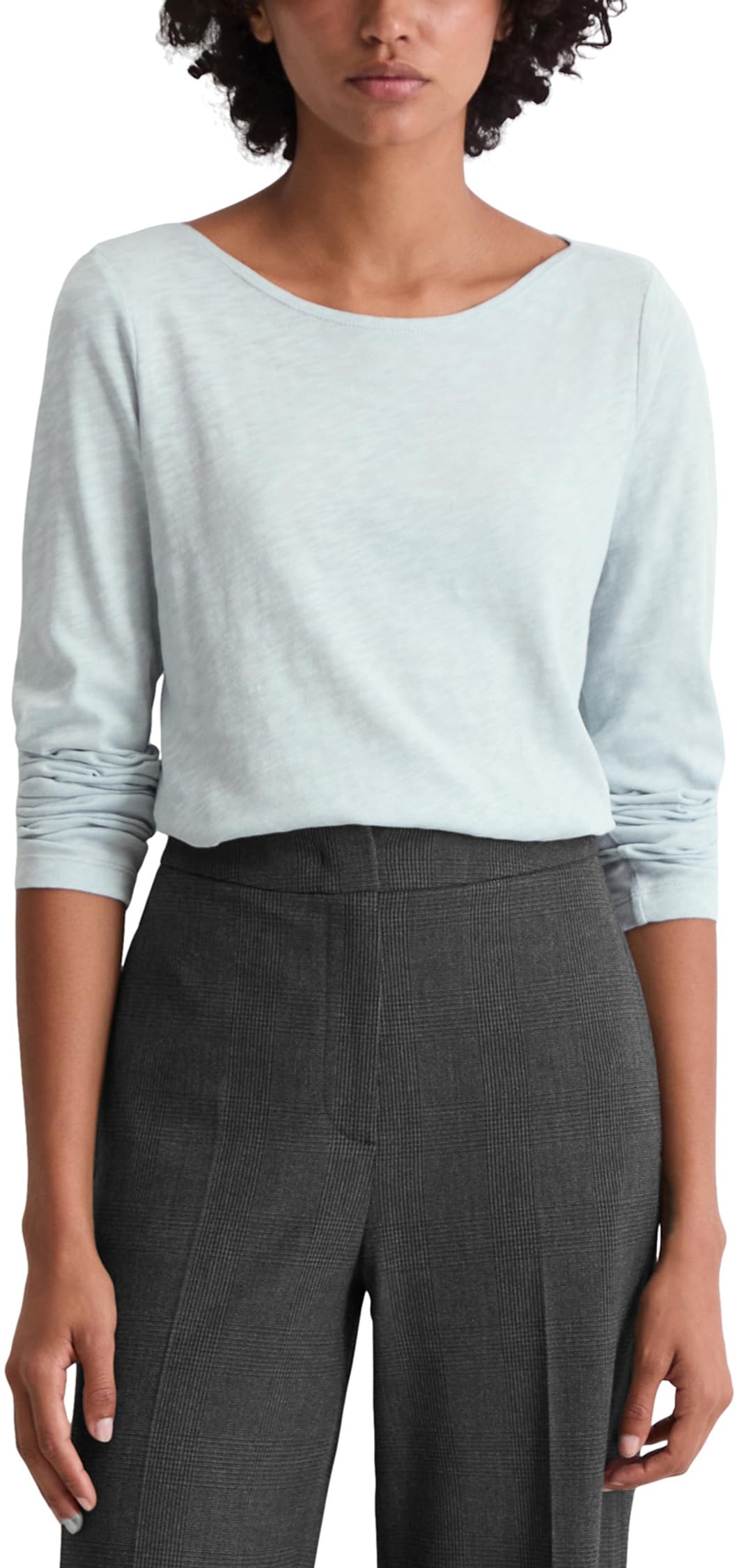 Marc O'polo Women's 821 Marc Oߴpolo Basic Organic Cotton Long Sleeve Top, Blue (Silvery Blue), L