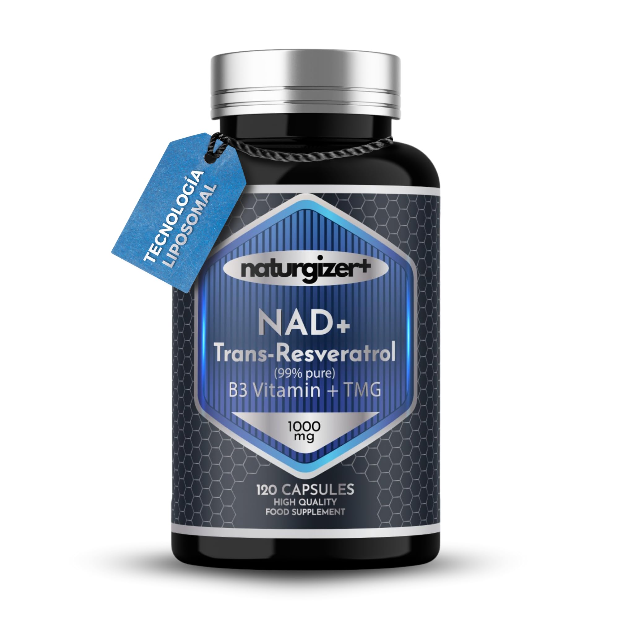 NAD (NAD+ Real) con Trans-Resveratrol 99'4% puro, Niacinamida y Betaína (TMG) | Advanced Complex 4+1 de Alta Pureza con Tecnología Liposomal | 120 Cápsulas | Naturgizer+