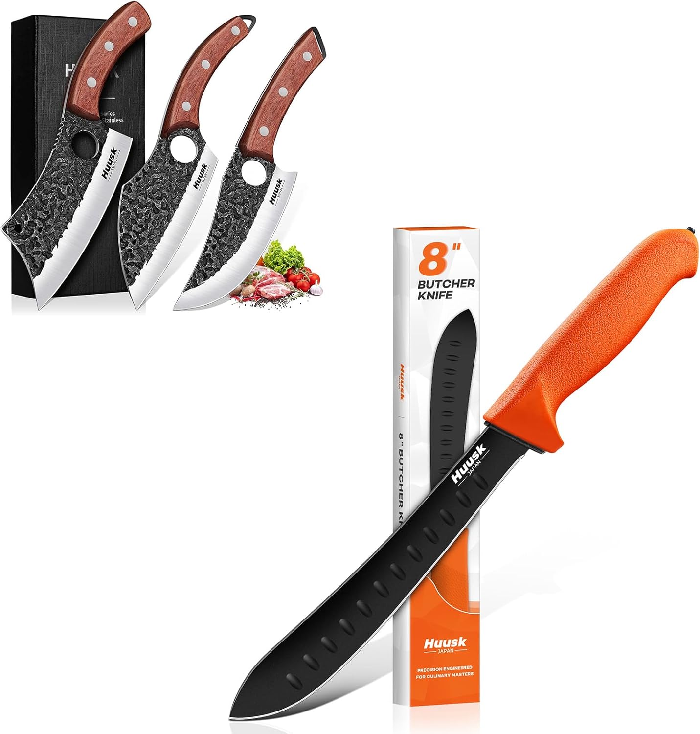 Huusk Butcher Knife Set of 3 Granton Butcher Knife