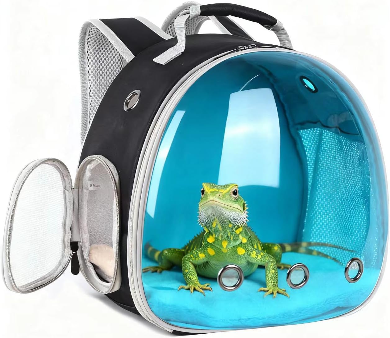 Bearded Dragon Travel Carrier Backpack with Soft Warm Mat Set,Lizard Backpack Carrier,Space Capsule Clear Bubble Window Astronaut Reptile Carrier Backpack for Guinea Pig,Sugar Glider,Bunny