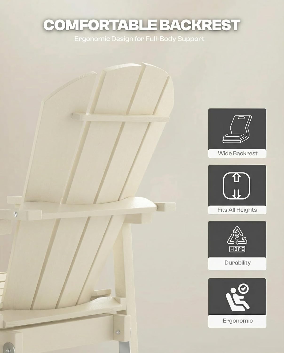 HDPE Swivel Glider Chair Outdoor, Weather Resistant Adirondack Outside Rocking Chair, Wooden Textured Outdoor Swivel Chair Set of 2 for Porch, Balcony, Poolside, Backyard (White)