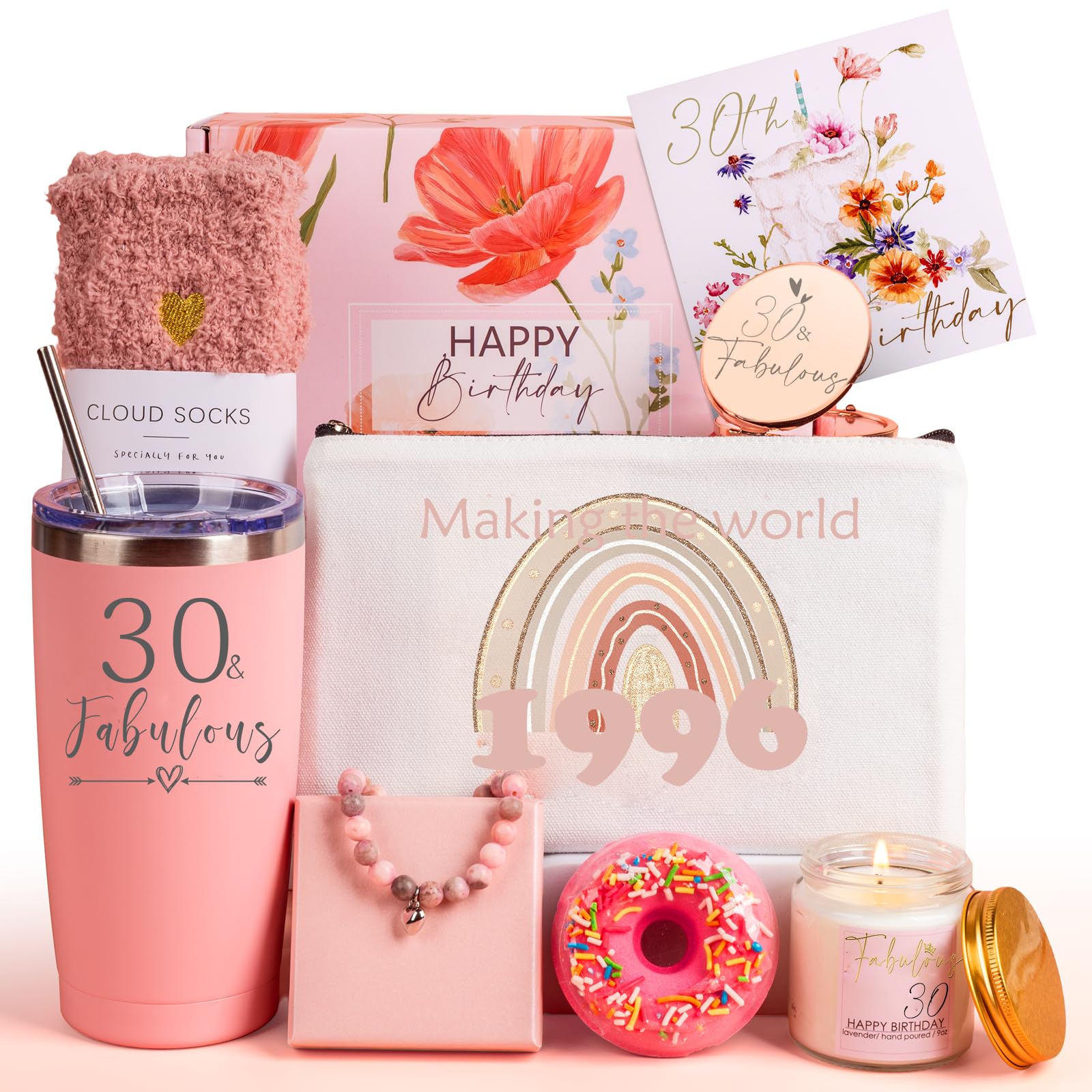 Anforsun 30th Birthday Gift for Women, Funny 30th Birthday Hampers for Her Happy 30th Birthday Pamper Gifts Basket for Women Tuning 30, Wife, Mom, Sister, Friends, Coworker, 1996