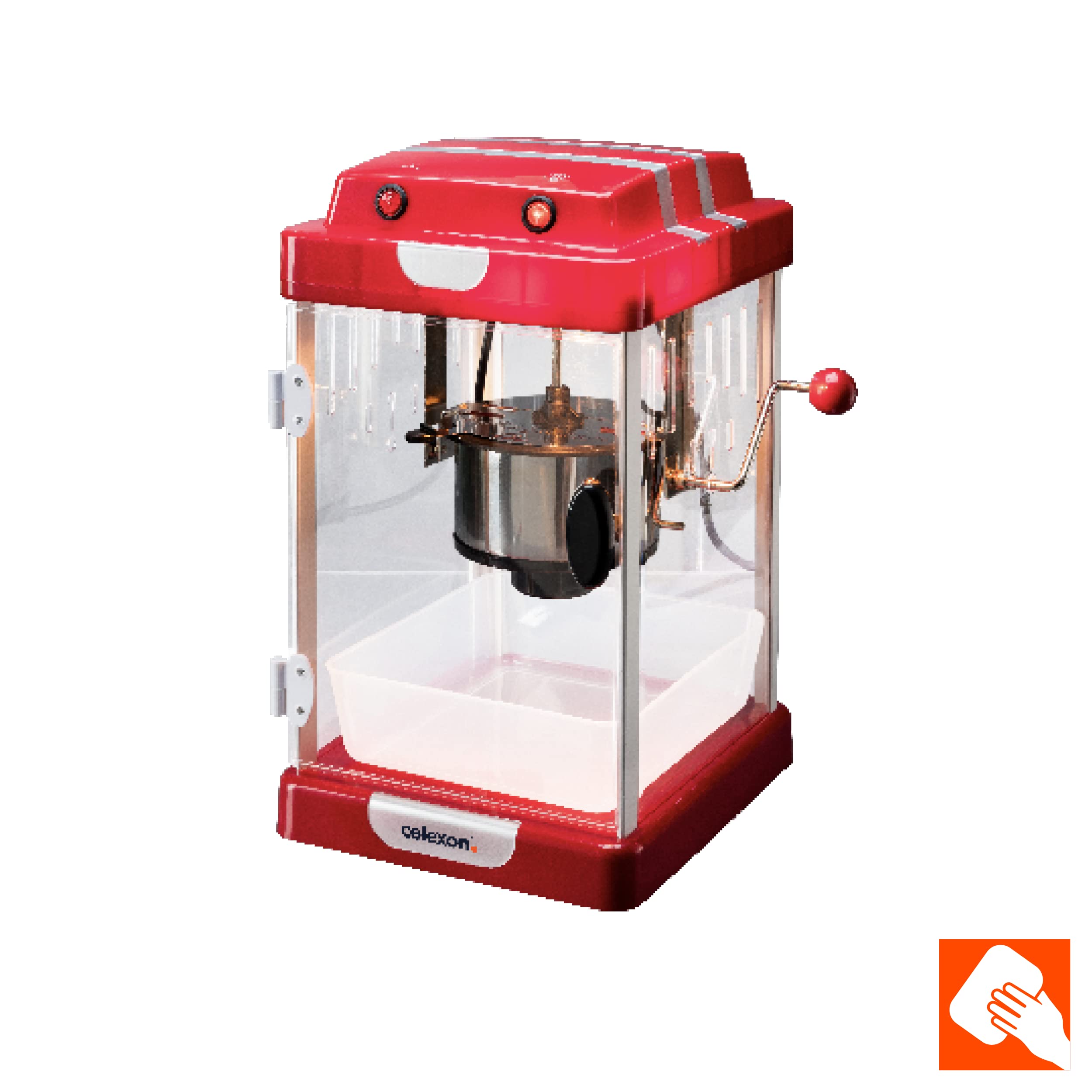 celexon CinePop CP1000 Machine à Popcorn Rétro style cinéma | cuve en acier inoxydable & bras mélangeur | avec huile, beurre, sucre, sel, sirop, etc.