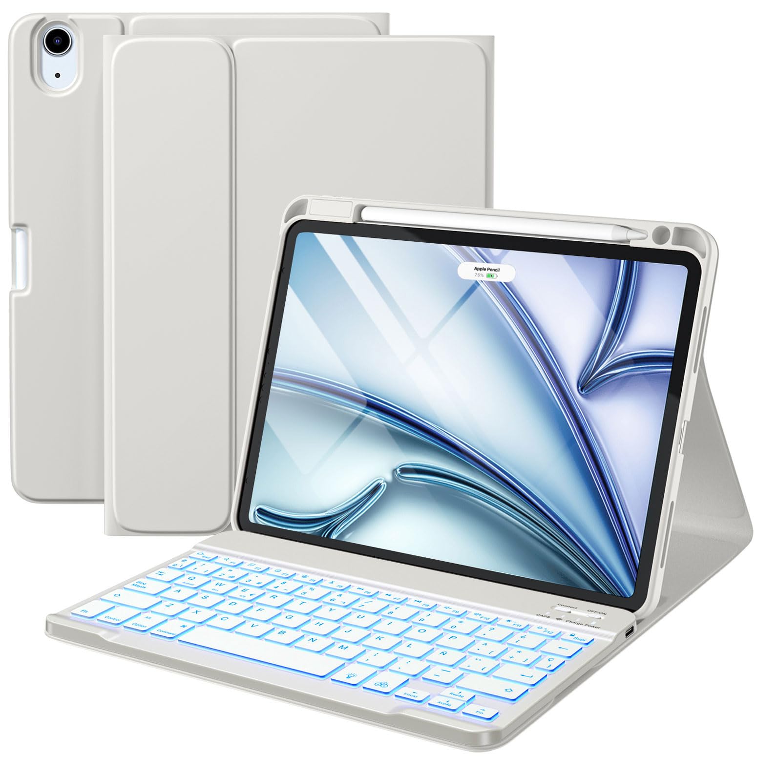 Vobafe Funda Teclado para iPad Air 11 Pulgadas M4 M3 M2 (2026/2025/2024), Teclado para iPad Air 5 4 Generación 2022/2020, QWERTY Español Ñ, Retroiluminación Magnético Bluetooth Keyboard, GrisClaro