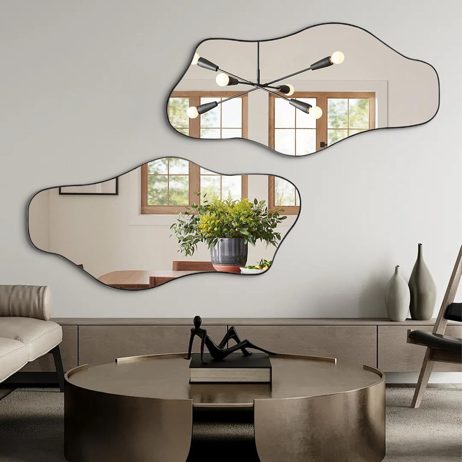 Irregular Mirror, 47.2"x23" Large Asymmetrical Wall Mirror, Odd Shaped Mirrors, Modern Abstract Frameless Mirrors for Living Room Bedroom Entryway Hallway, Horizontal or Vertical Hanging