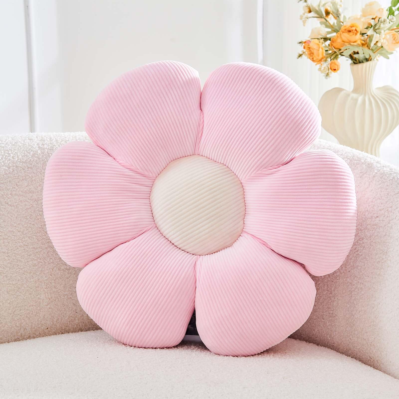 Kcvvcr Pink Flower Pillow, 19.6" Cute Flower Shaped Floor Pillow, Aesthetic Floral Plush Daisy Decorative Throw Pillows for Bed Sofa Couch
