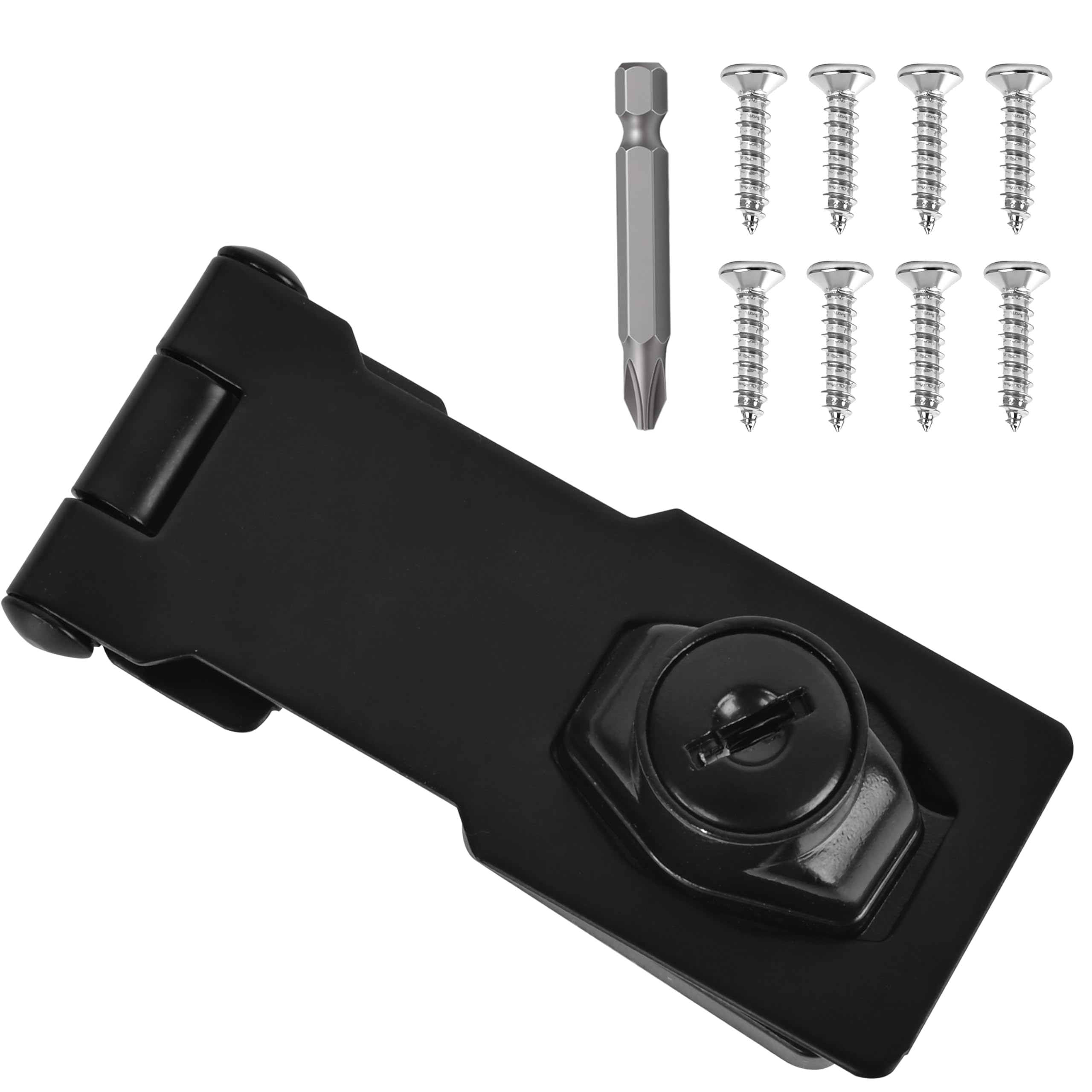 1 Pcs keyed Hasp Lock,4 inch keyed hasp Locks Twist knob keyed Locking hasp for Cabinet Small Door,Hasp Lock with Keys,Metal Safety Hasp Latches (1 Pcs Black, 4 inch)