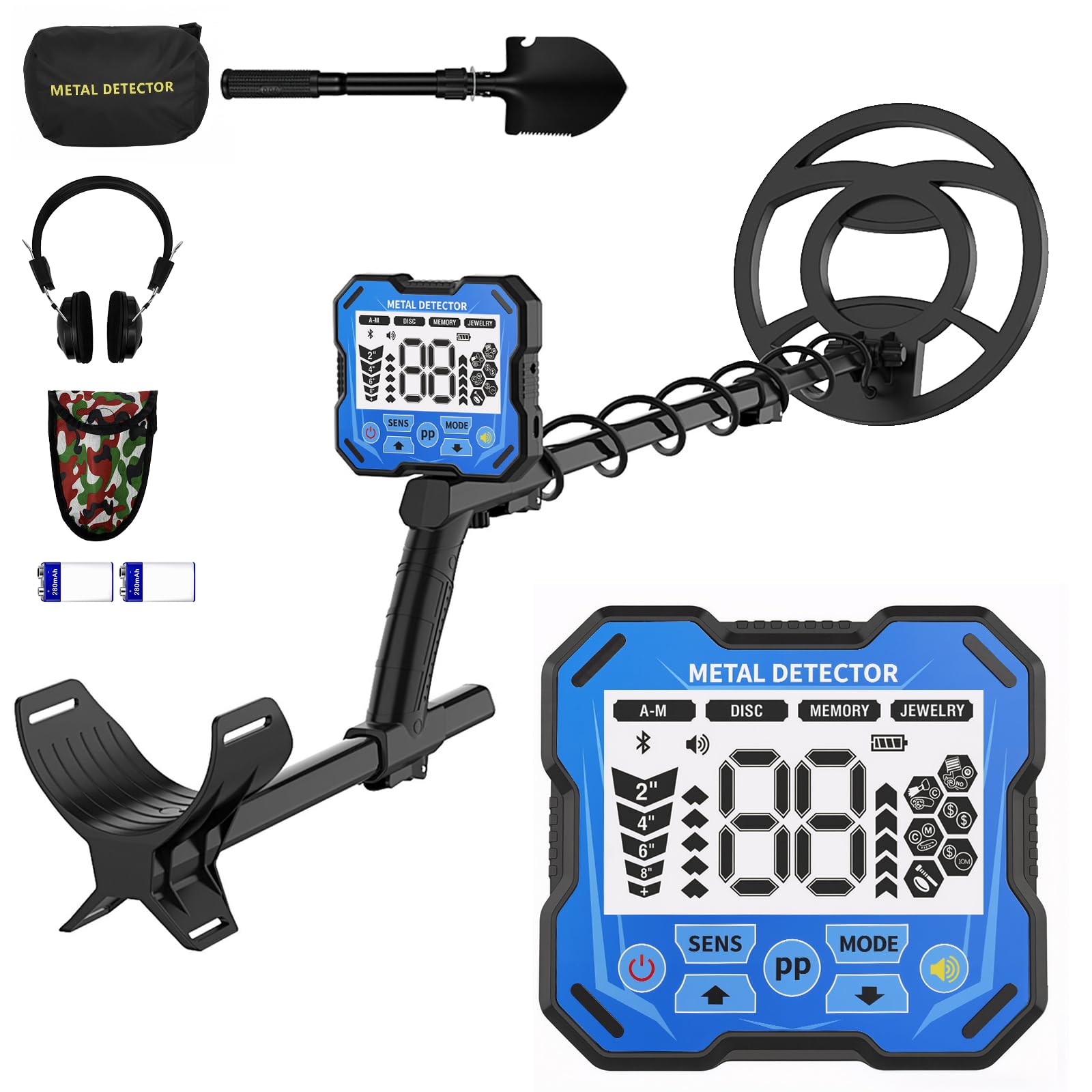 Professional Metal Detector for Adults with LCD Backlit Display, 5 Search Modes, Adjustable Sensitivity & Volume, Low Battery Alert, Waterproof Search Coil for Gold, Silver & Relic Hunting