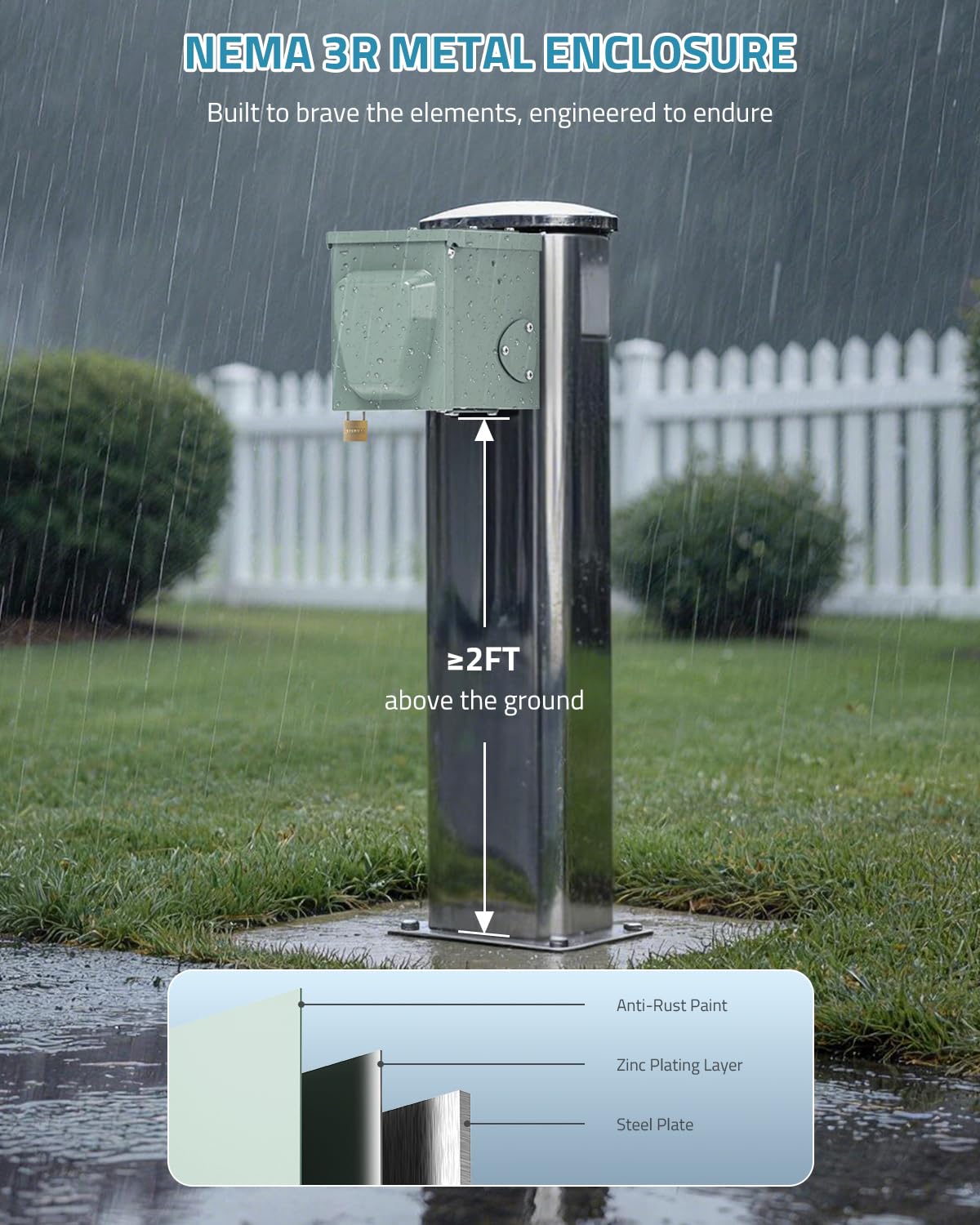 PAULINN Outdoor Outlet Box Dual 20 Amp GFCI, NO Drilling Electrical Box, Weather-Resistant Tamper-Resistant GFCI Receptacles Outlet Box, NEMA 3R Rainproof Enclosure, Anti-Theft