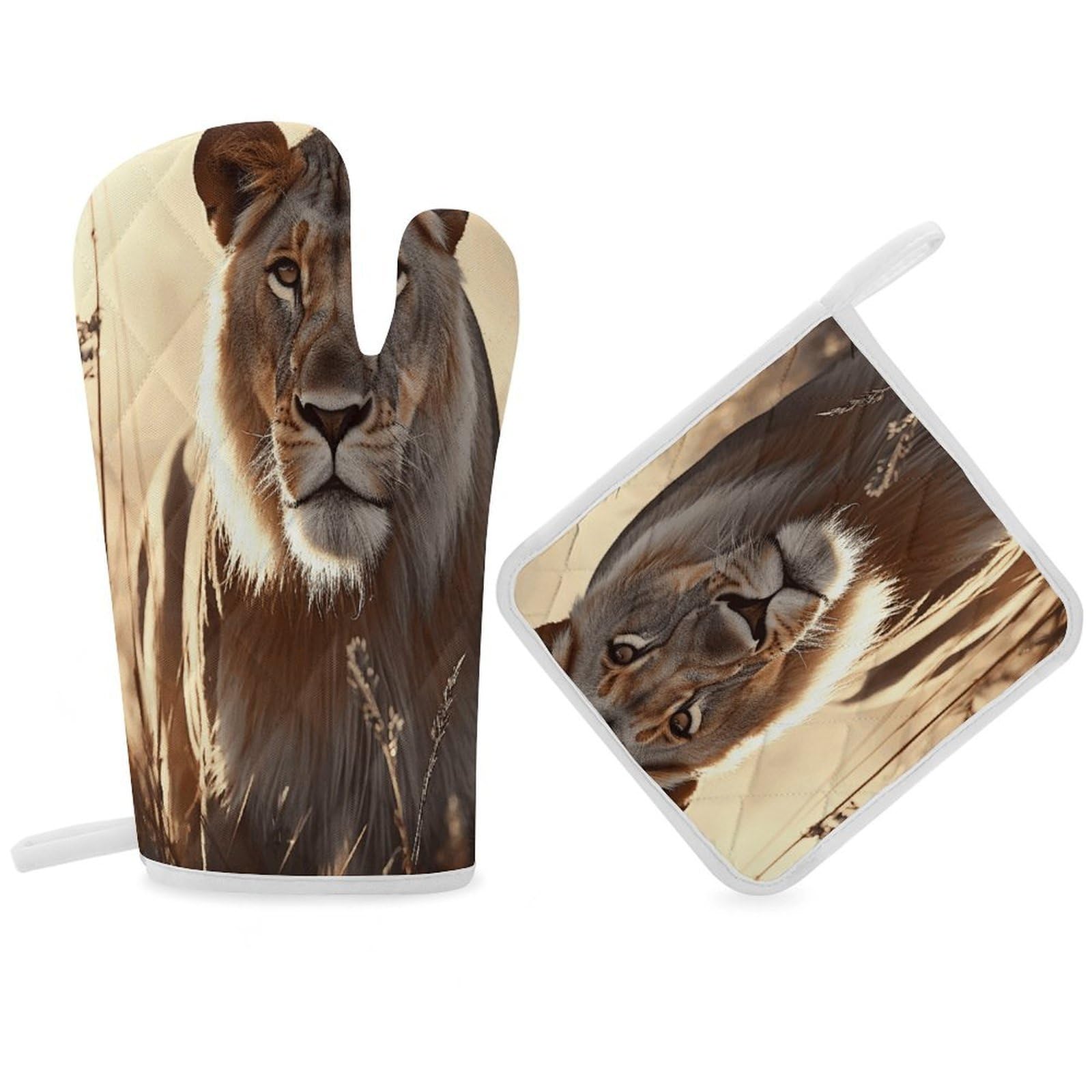 Fodpand Women's Style Lion Oven Mitts And Pot Holders Sets,Oven Gloves For Kitchen Oven Mitts And Potholders For Baking Cooking Grilling Apartment Essentials