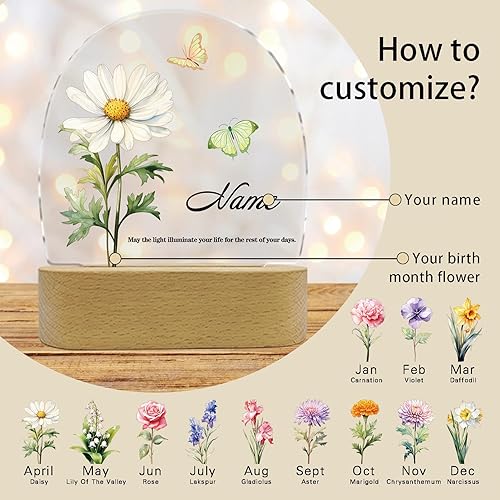 Miniatura 2 de Luz nocturna personalizada de regalo con flor y nombre del mes de nacimiento, lámpara de placa acrílica personalizada, regalo de cumpleaños para su