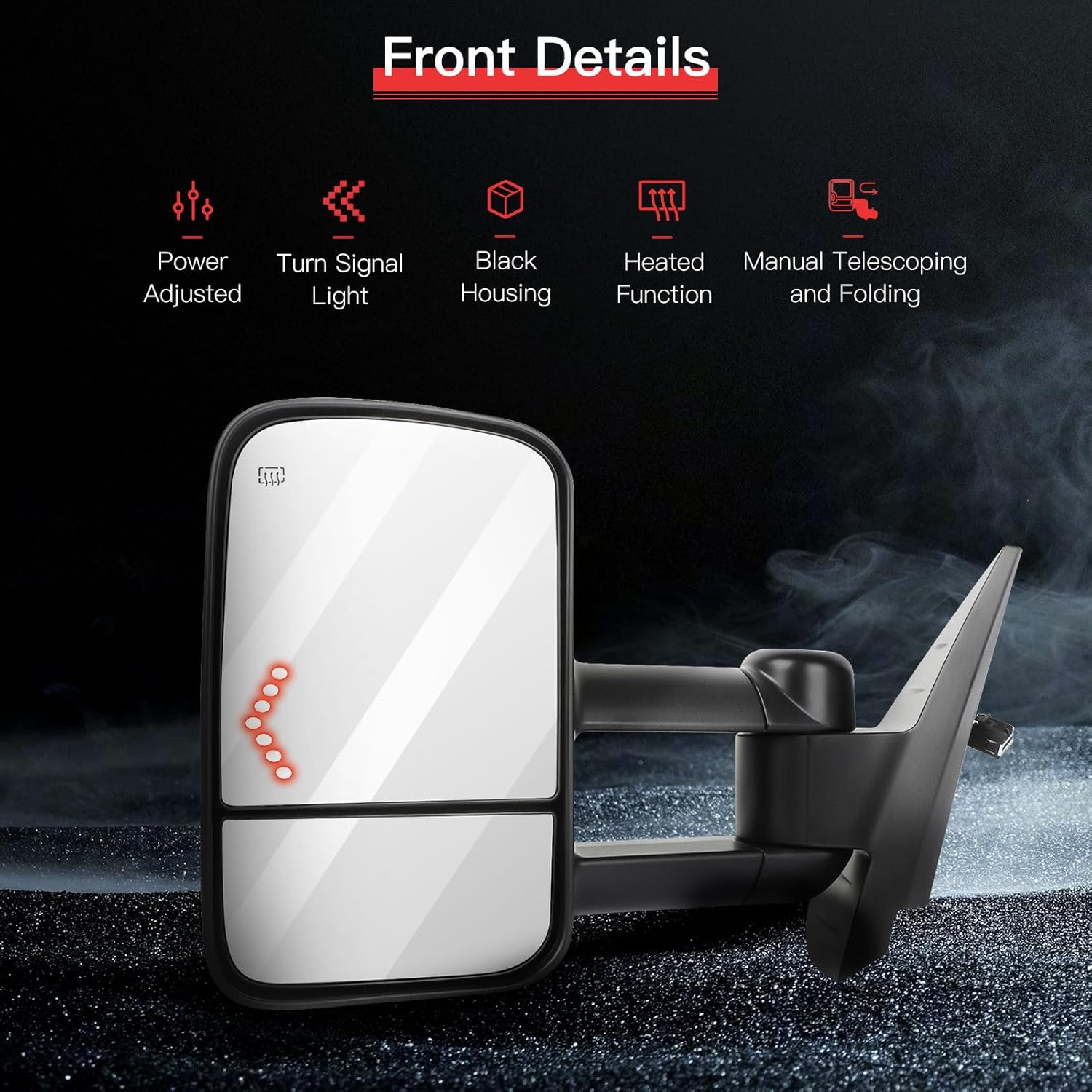 Towing Mirrors Fit for Chevy for GMC Silverado Sierra 2007-2014 Replace Power Adjusted, Heated Function, Turn Signal Light, Manual Telescoping & Folding w/Black Housing Tow Mirrors