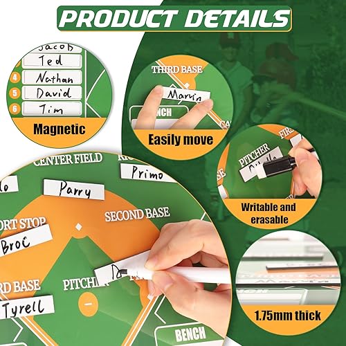 Miniatura 4 de Magnetic Baseball Coach Clipboard, Dry Erase Coach Lineup Board, Premium Tactical Baseball Coaching Board with 40 Lineup Cards and Marker, Dugout