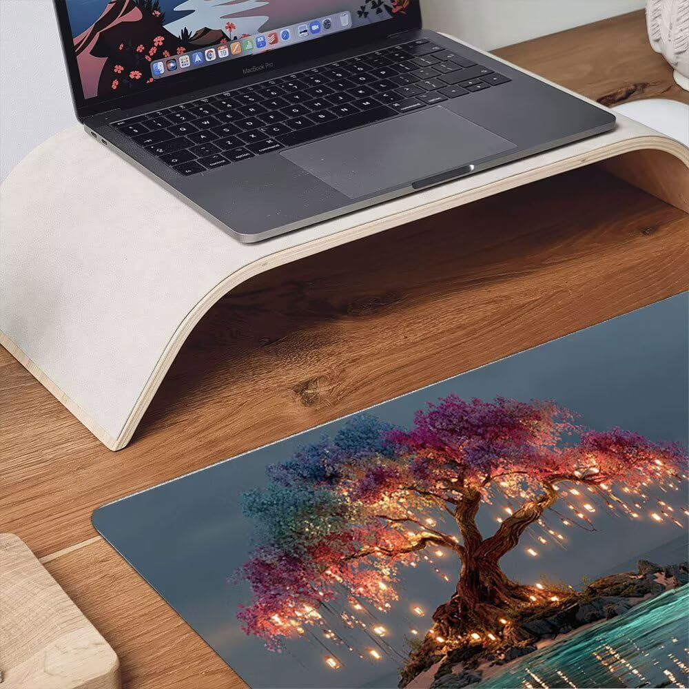 Alfombrilla Ratón XXL Alfombrilla Escritorio 1800x900mm Mouse Pad Mejora la Precisión y la Velocidad con Base de Goma Antideslizante y Bordes Cosidos Duradera Cómoda, Juegos (Mar De áRboles) xR8-746