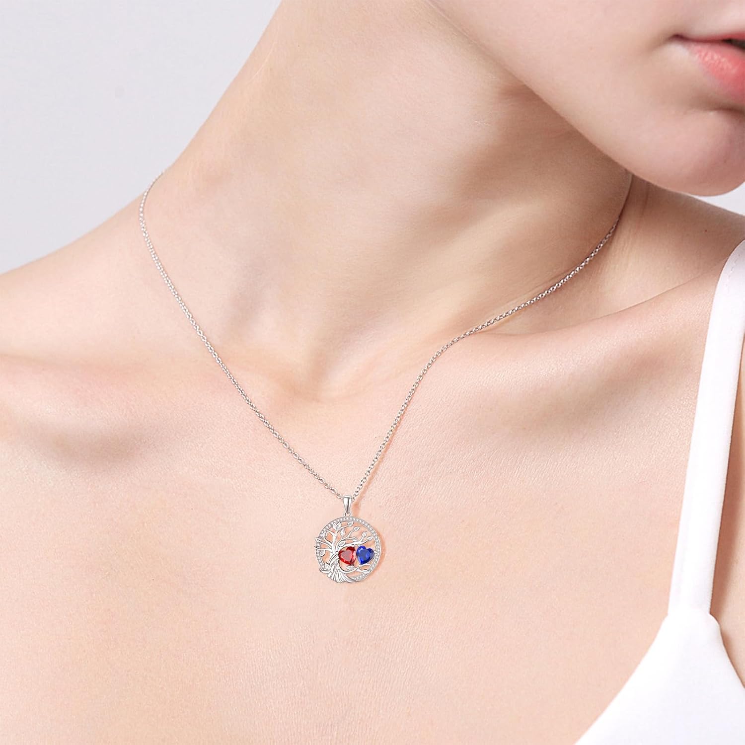 AENEAS Tree of Life Necklace with 2 Birthstone Sterling Silver Tree of Life Pendant Jewelry Gifts for Women - Image 4