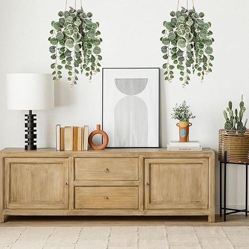Miniatura 4 de Briful Plantas colgantes artificiales con maceta de 17 pulgadas, cadena falsa de vides de corazón, plantas de imitación para colgar en el hogar,