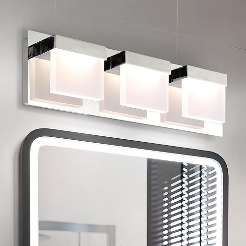 ASD Lámpara LED de tocador de baño de 18 pulgadas, 3 luces de 15 W, 850 lúmenes, 3000-5000 K, 120 V, 3CCT, regulable, certificación ETL, iluminación