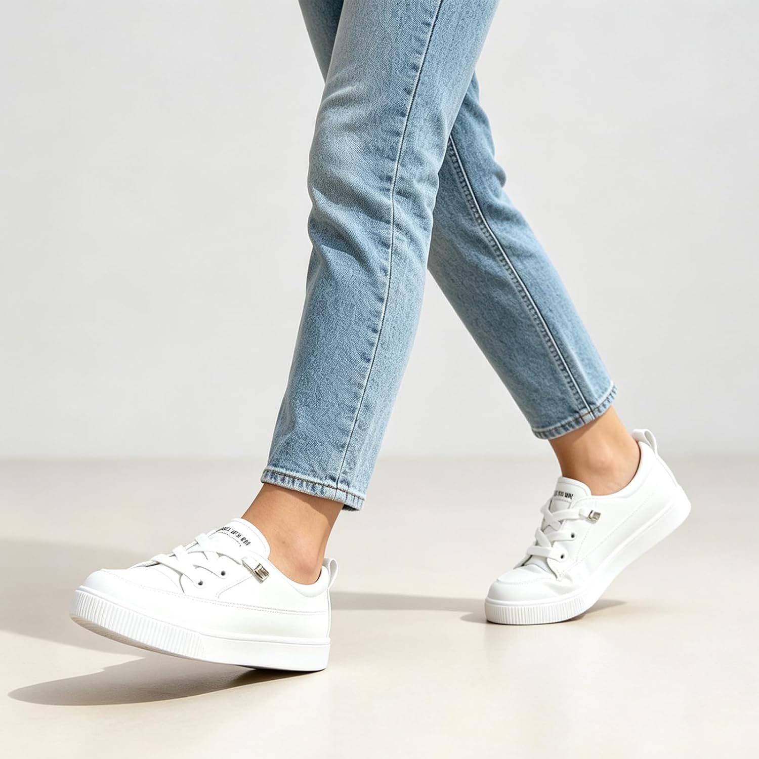 Rain core Women’s White Tennis Shoes Slip On PU Leather Casual Sneakers