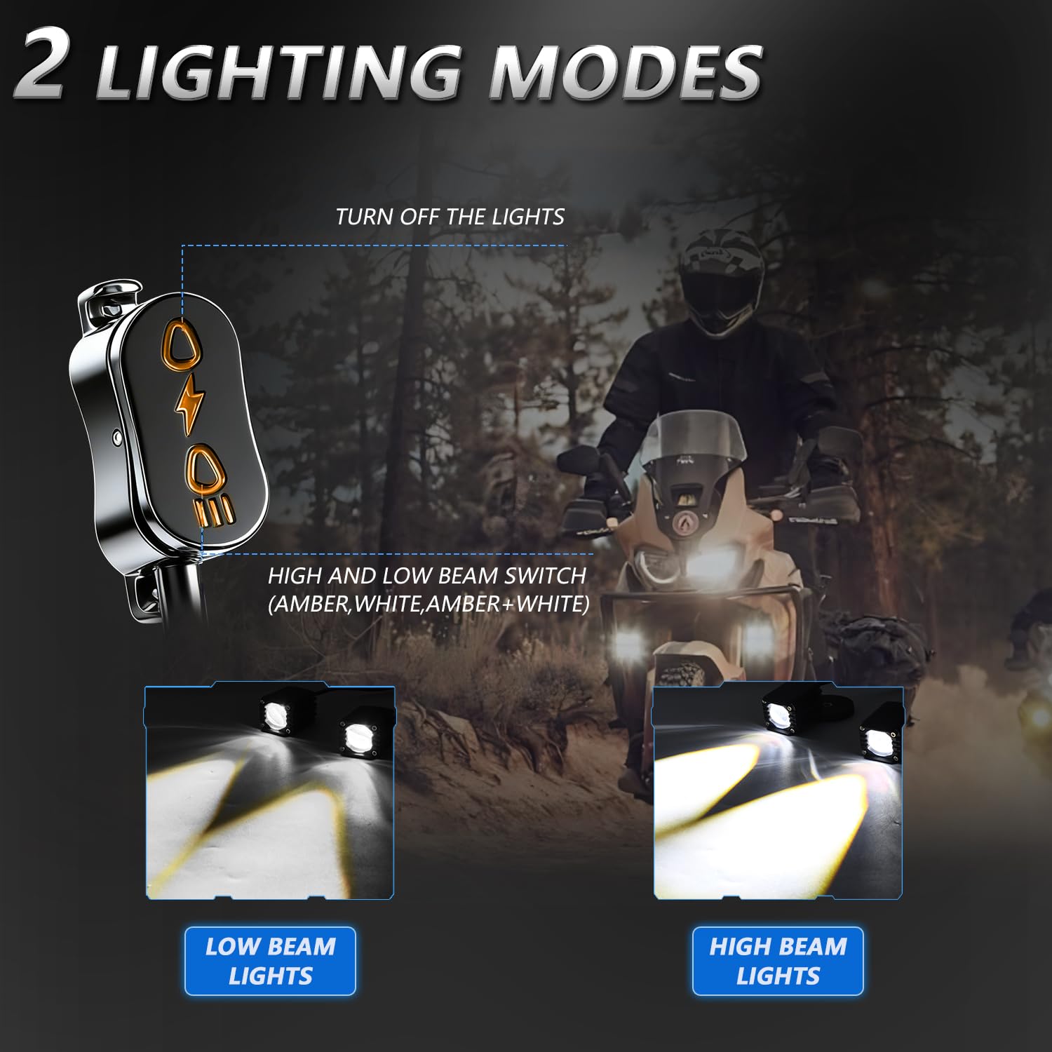 Motorrad 80W Zusatzscheinwerfer Frontscheinwerfer,verstellbare Nebelscheinwerfer, IP68 wasserdicht, Offroad-Fahrlichter für Nachtfahrten, Weiß Fern- & Abblendlicht, kompatibel mit ATV & UTV