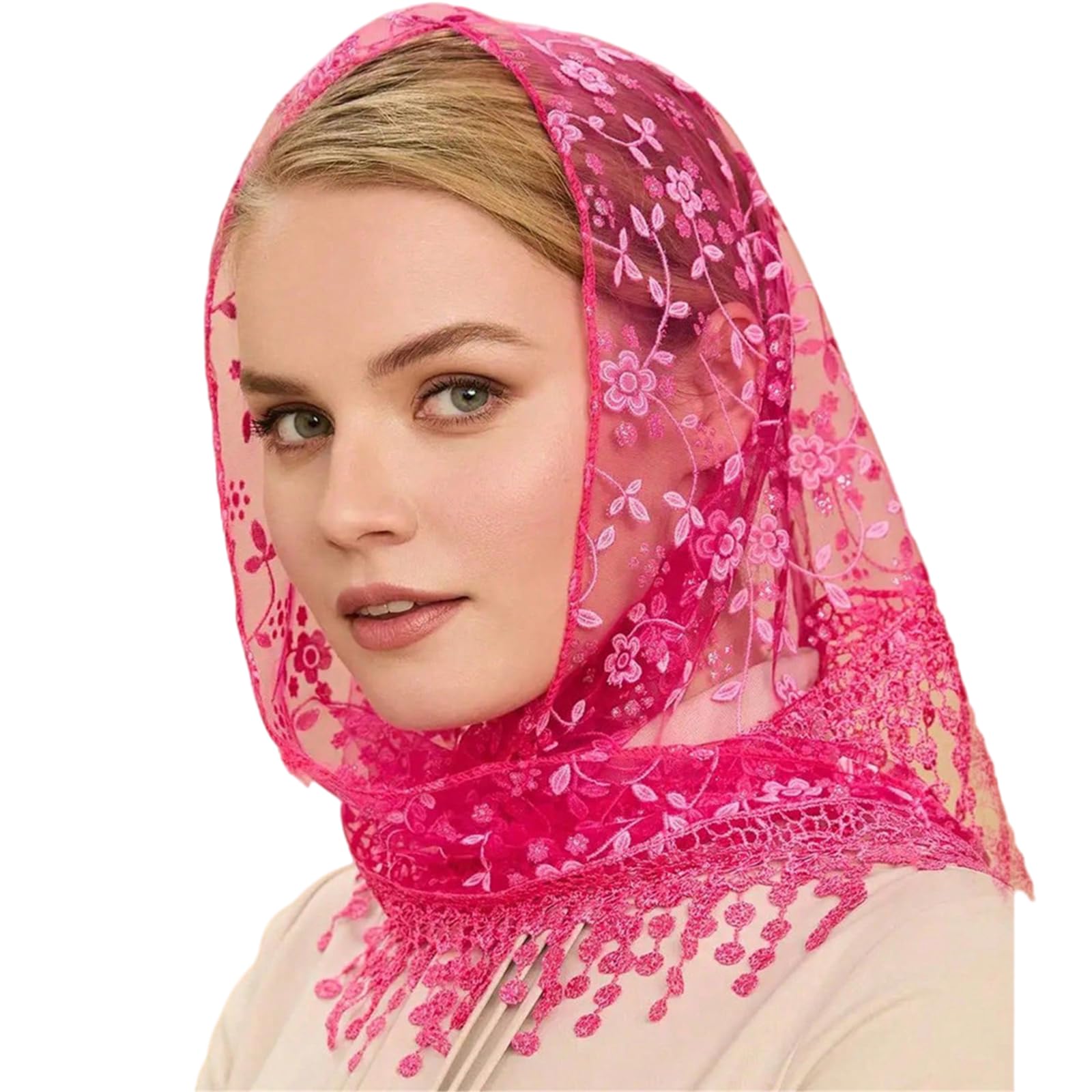 Yazhuq Lace Flower Bandanas Tassels Headwrap for Women and Girl Various Occasion Vacation Dressingup Head Scarf Photo Headpiece