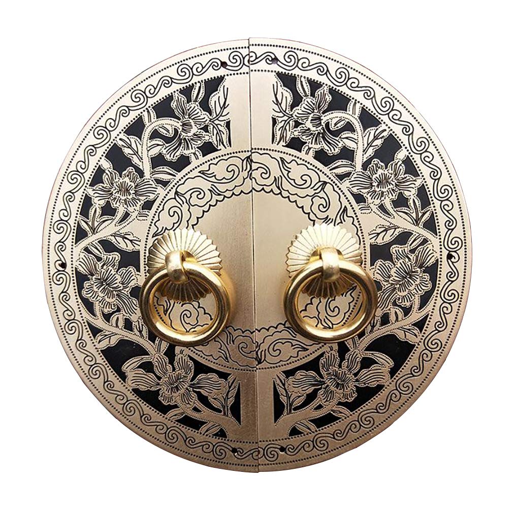 Tiazza Copper,Black A Pair Antique Brass Round Plate Pulls Handle Shoe Cabinet Wardrobe Cupboard Pure Copper Vintage Double Door Ring Pull (Black Tone)