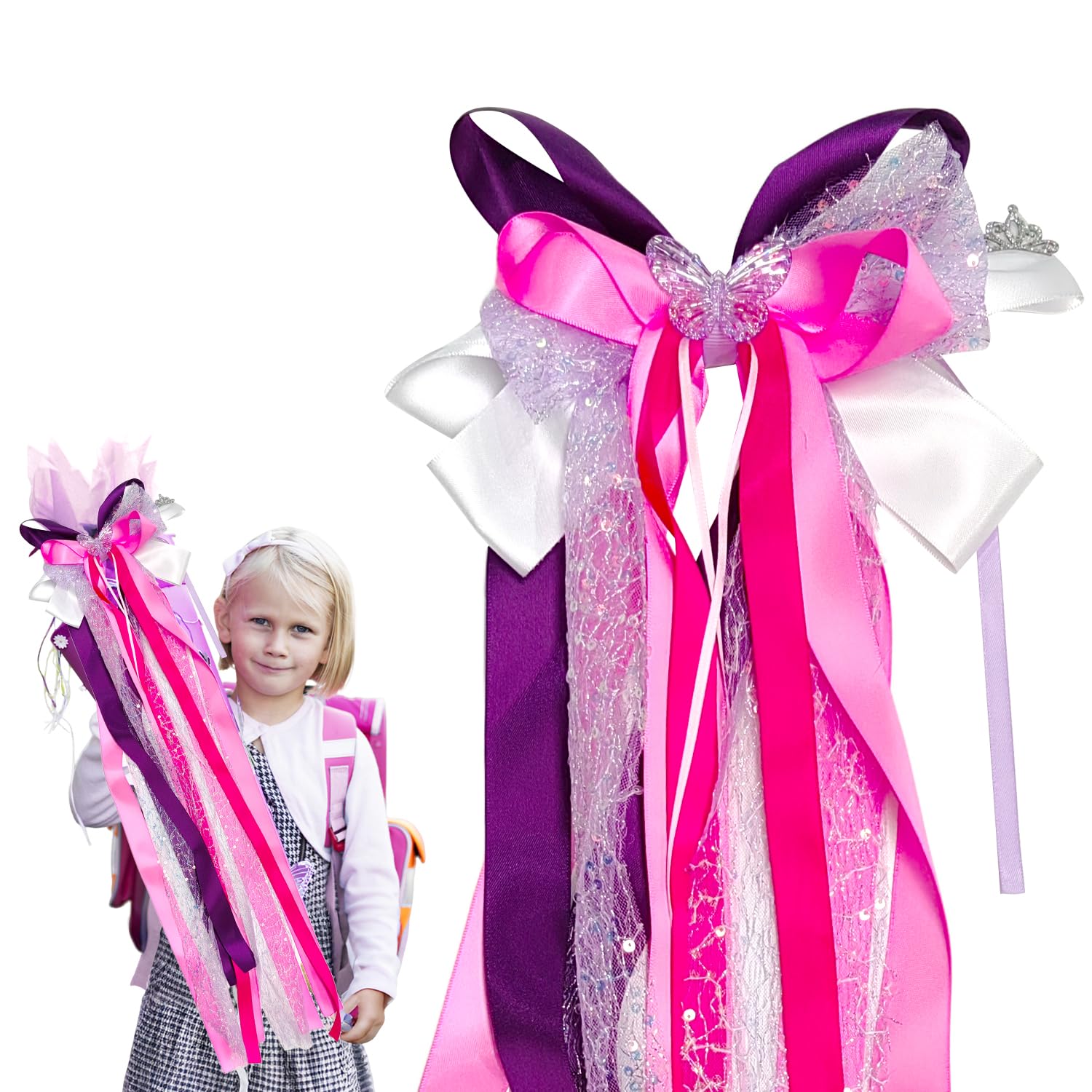 DIPZO Decorative School Cone Bow for Girls, 60 CM Purple Big Ribbon Bow for Birthday, Wedding, Baby Shower, Christmas, Back to School, Wrapping, Decorative Ribbons for Presents — image 1