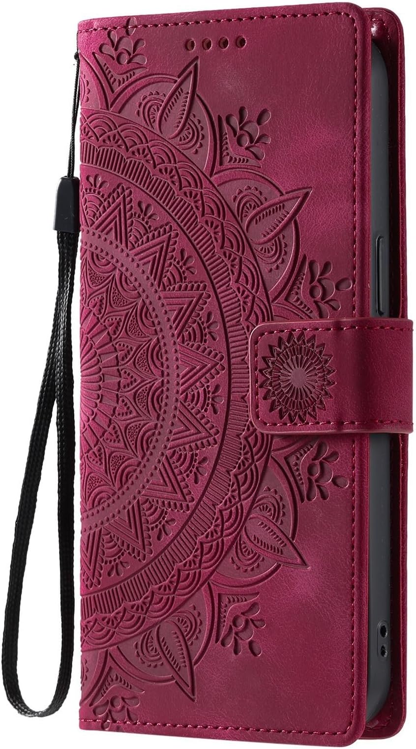 Compatible with Google Pixel 6A (Color : Red) Flower Leather Wallet Case with Flip Card Holder