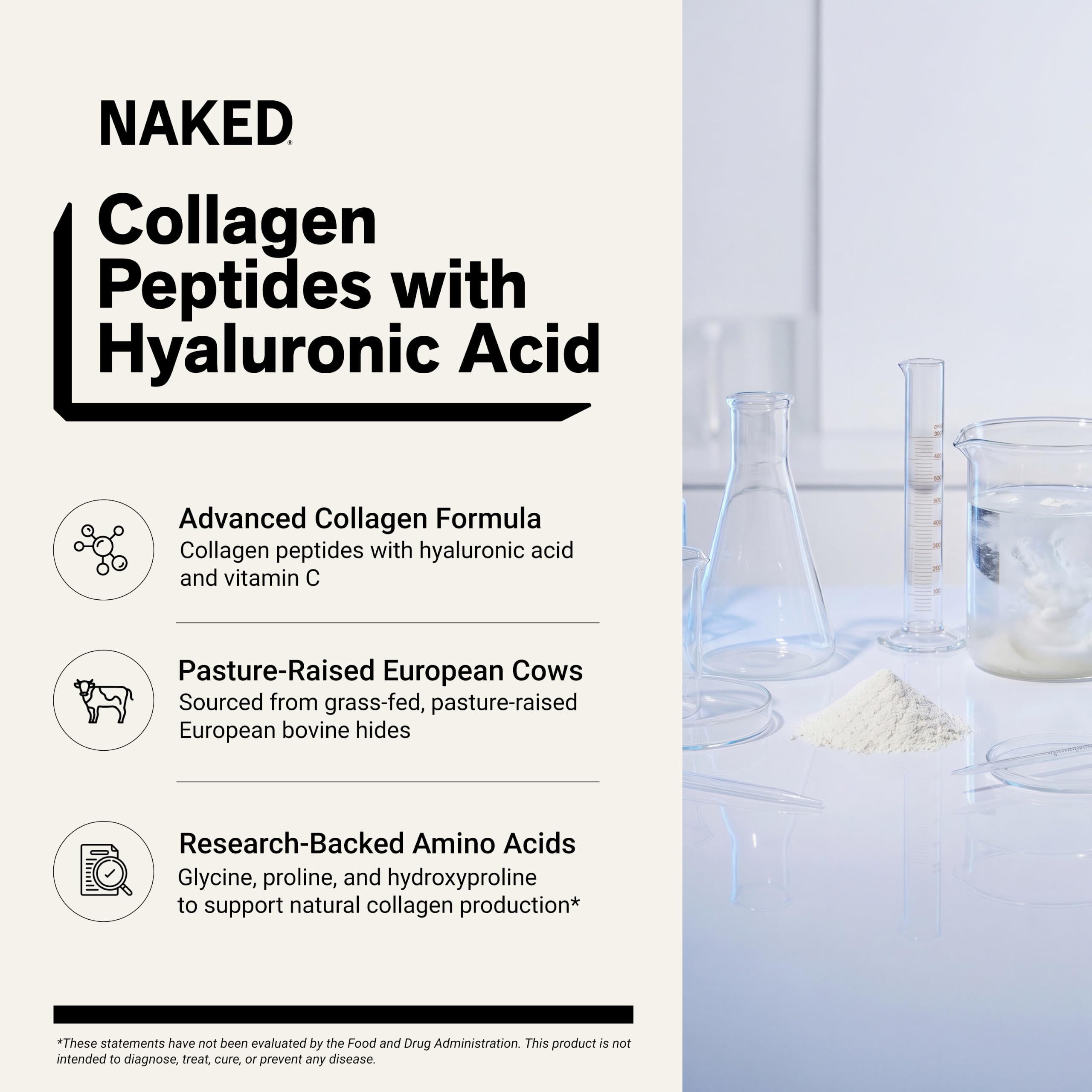 NAKED Collagen Advanced - Peptides Protein Powder, Hyaluronic Acid, Vitamin C, Pasture-Raised, Grass-Fed Hydrolyzed Collagen Supplement, Paleo Friendly, Non-GMO, Keto, Gluten Free, 1.3LB — Amazon image 2