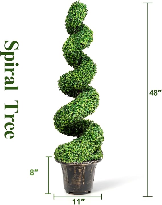 4 Ft Artificial Boxwood Spiral Topiary Tree, Fake Greenery Plants for Indoor or Outdoor