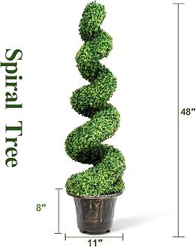4 Ft Artificial Boxwood Spiral Topiary Tree, Fake Greenery Plants for Indoor or Outdoor