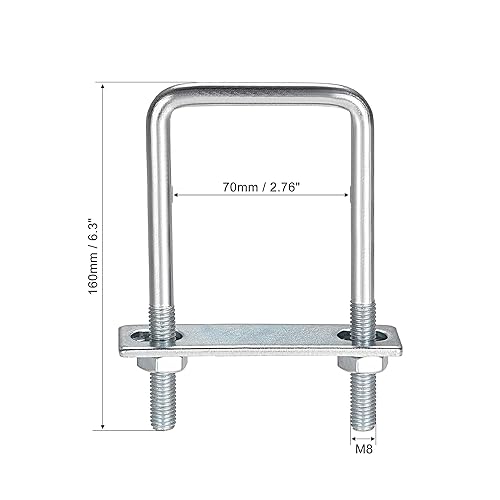 Miniatura 34 de uxcell Pernos cuadrados en U de 1-3/8 "(35 mm) de ancho interior de acero al carbono M8 con tuercas, placa, arandelas