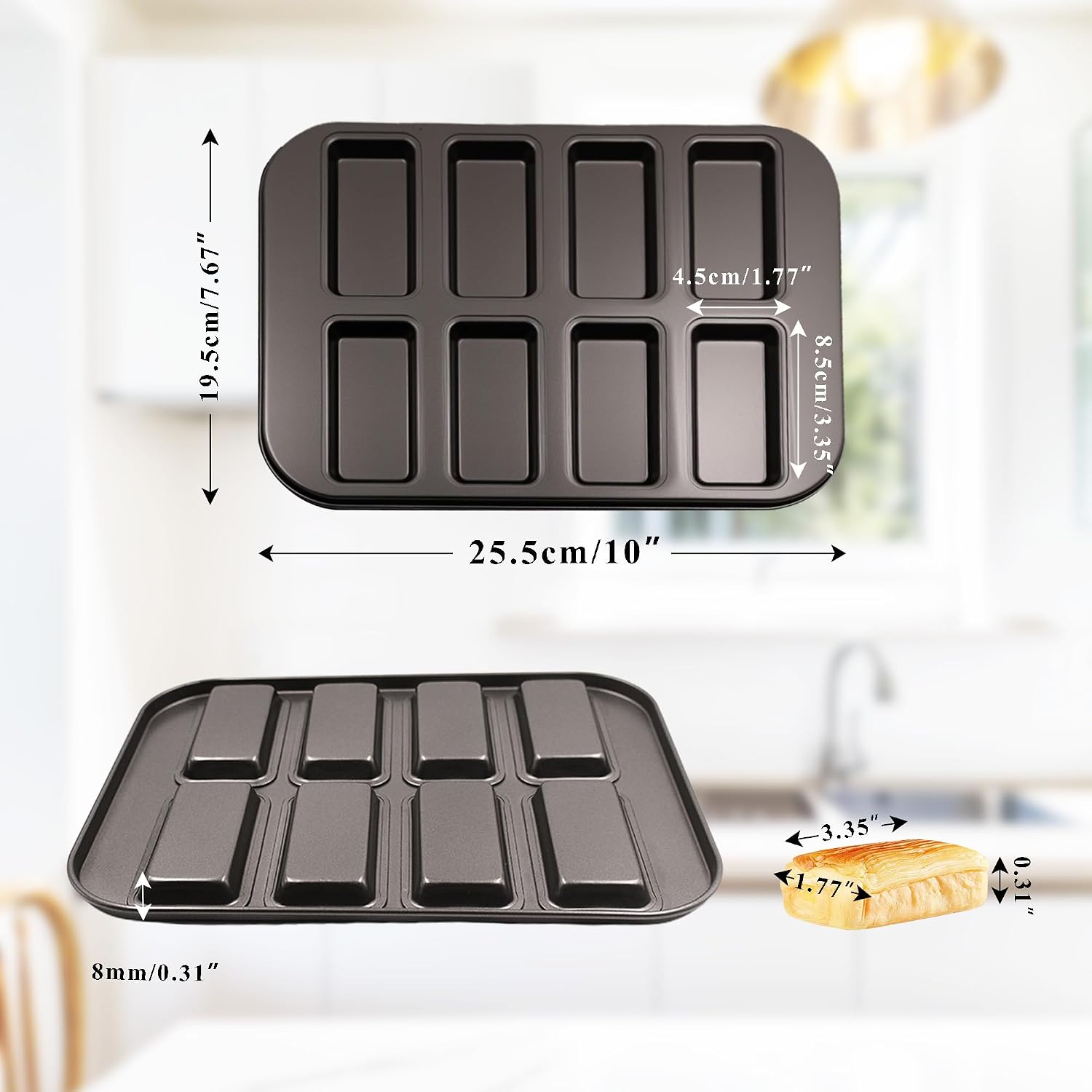 Mini Bread Pan Carbon Steel Cake Bread Mold Baking Pan Financier Baking Pan 8-Cavity for Oven Baking Mini Bars, Granola Bar Cornbread(Black)