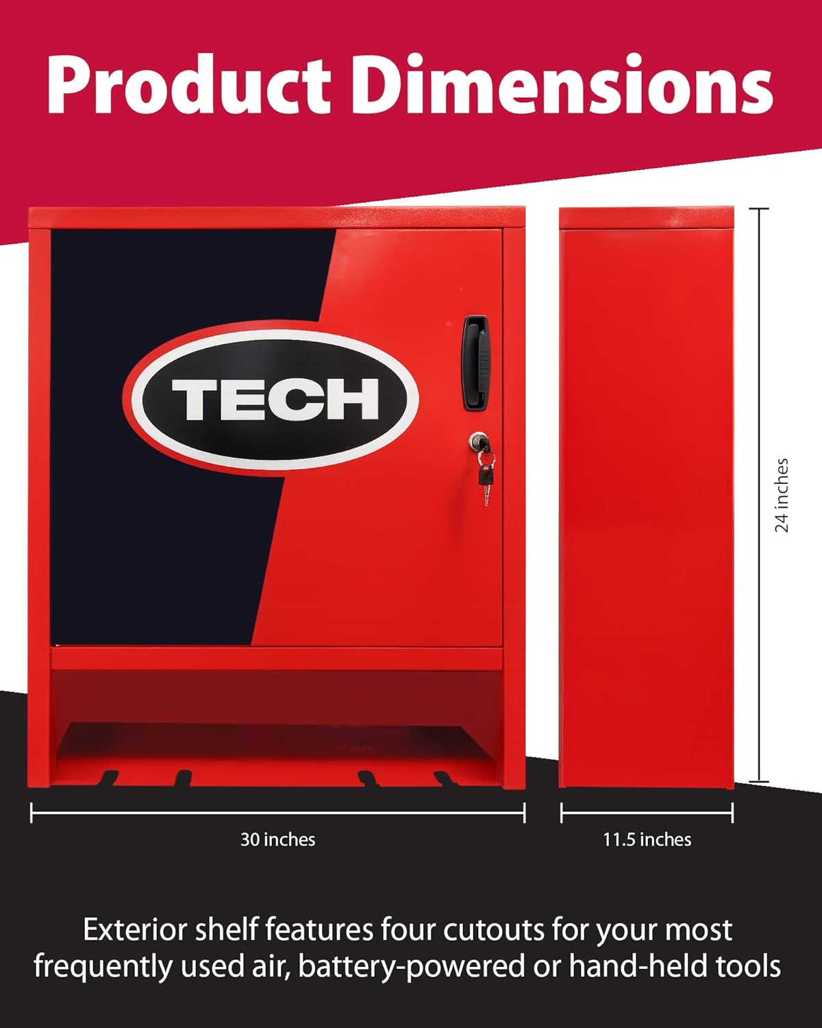 TECH 100 Wall-Mounted Garage Cabinets - Tire Repair Cabinet for Organizing Tools, Materials, and Chemicals with Single Locking Door and Drawer - Heavy Duty Storage for Garage, Basement, or Workshop