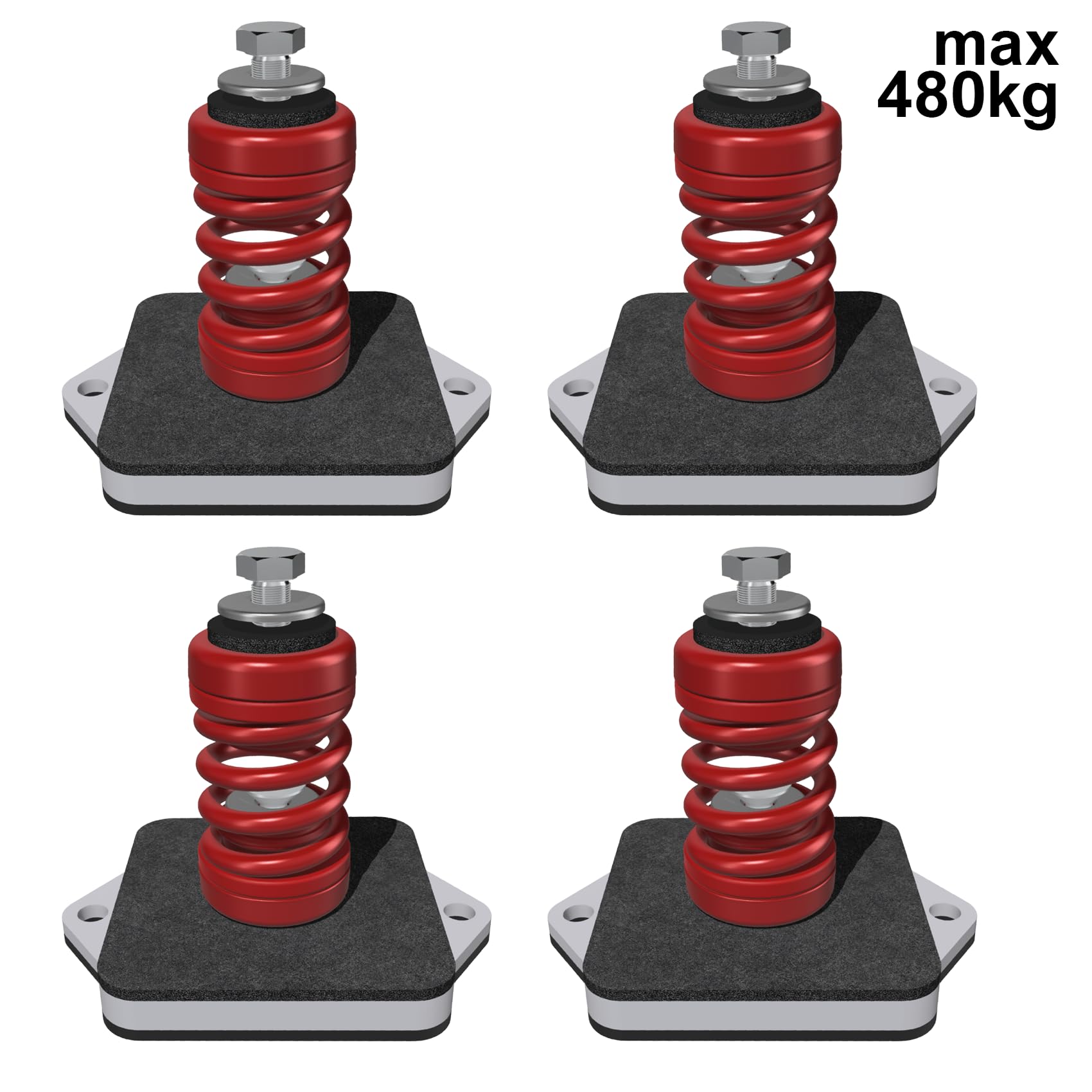 Senor Antivibranti con Molla per Unità Esterne di Impianti di Climatizzazione, Supporti Anti-Vibrazione per Motore Condizionatore, Megol, Set da 4, Rosso, Portata Max 480 Kg
