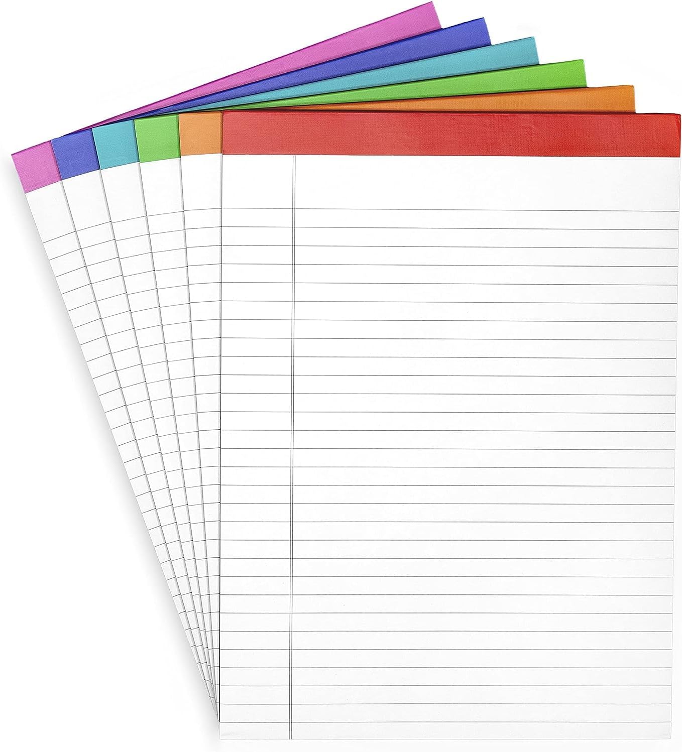 Premify Lined Legal Pads (Rainbow) 6 Pack, 50 Sheets Each, Wide/Legal Ruled, Note Pads, Paper, 8.5 x 11 Inches 80 GSM College Ruled Writing