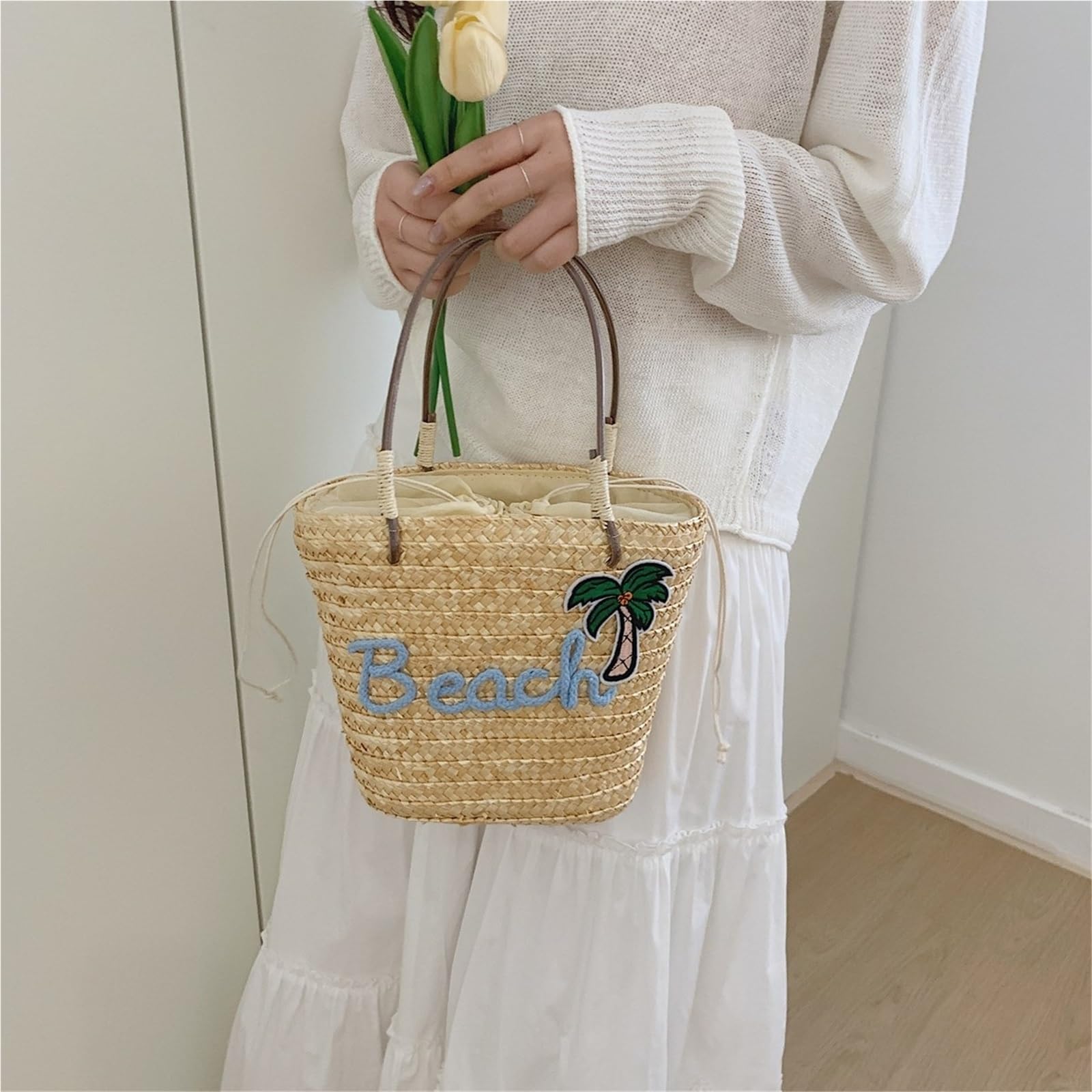 borsa donna estiva Borsa da spiaggia in paglia fatta a mano for donna a tracolla estiva di grande capacità viaggio