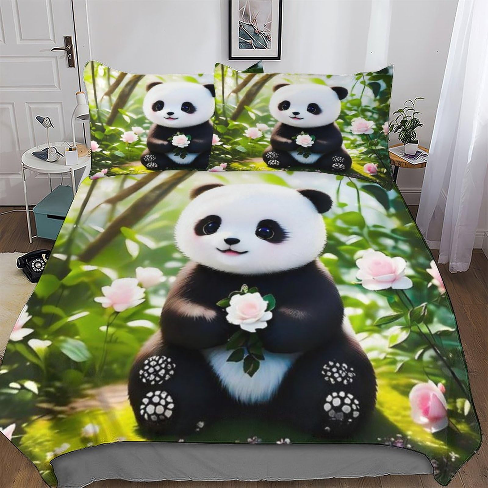 Housse de couette panda anti-plis parure de lit 220x240 facile à laver