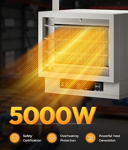 Miniatura 3 de Calentador eléctrico de garaje para uso en interiores, 5000 W, 240 V, calentador de pared  techo  piso, doble protección contra sobrecalentamiento y