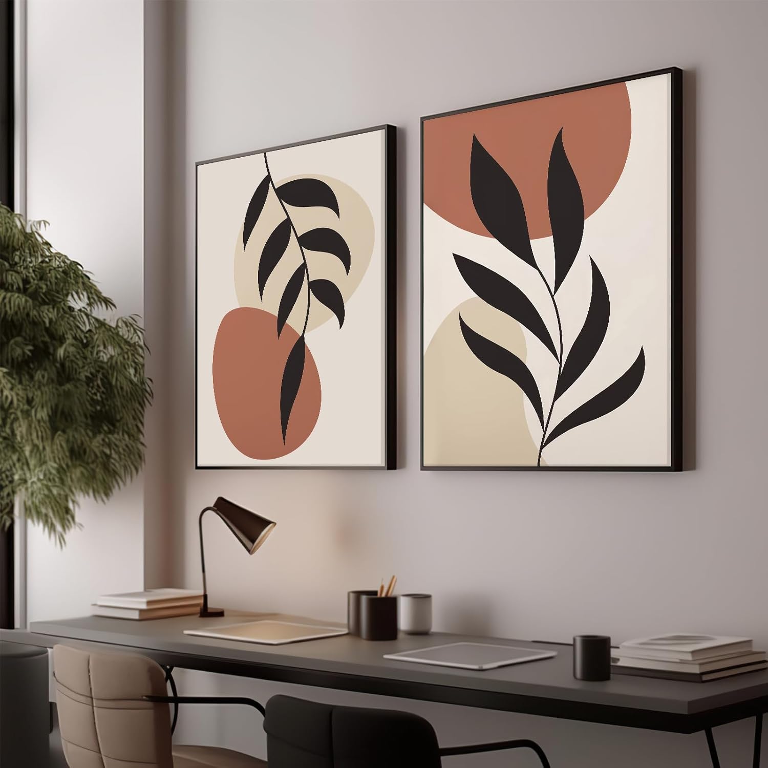 Boho Abstract Wall Art Mid Century Modern Painting Minimalist Boho Leaf Canvas Prints Botanical Wall Art Prints Set of 2 Natural Pictures for Living Room Bedroom Bathroom Office 16x24 Inch UnFramed - Image 6