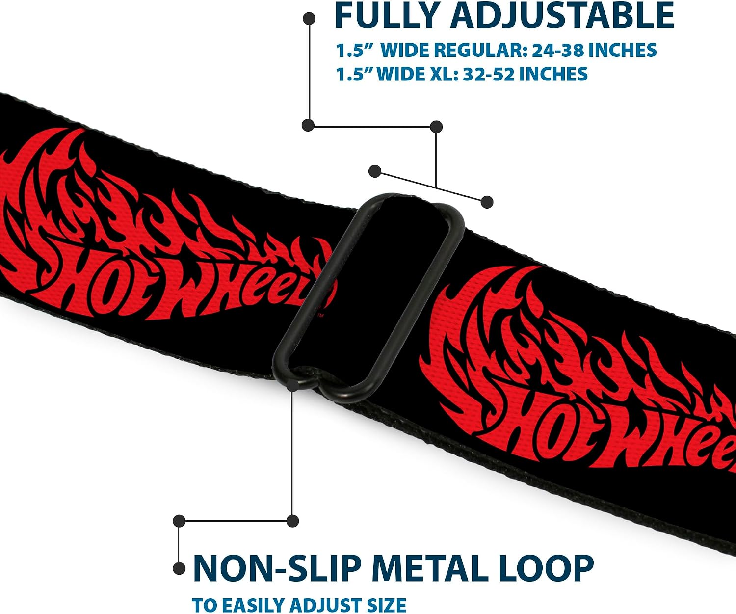 Mattel Belt, Seatbelt Buckle Belt, Hot Wheels Flaming Logo Red, Adjustable
