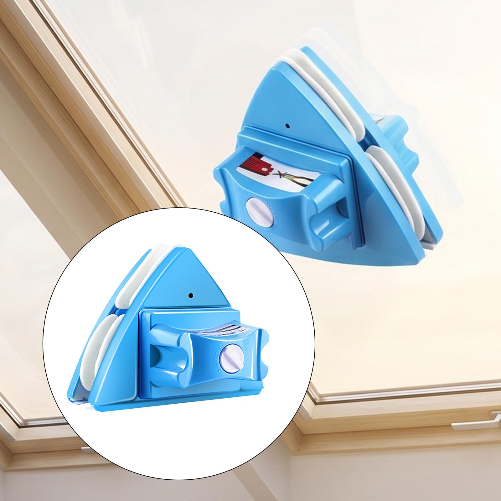Limpiacristales Magnético de Doble Cara Ajustable Abs | Cepillo Doble, Rueda Regulable, Rasqueta Suave y Almohadilla de Microfibra, Acabado Azul para Cristales de Ventana