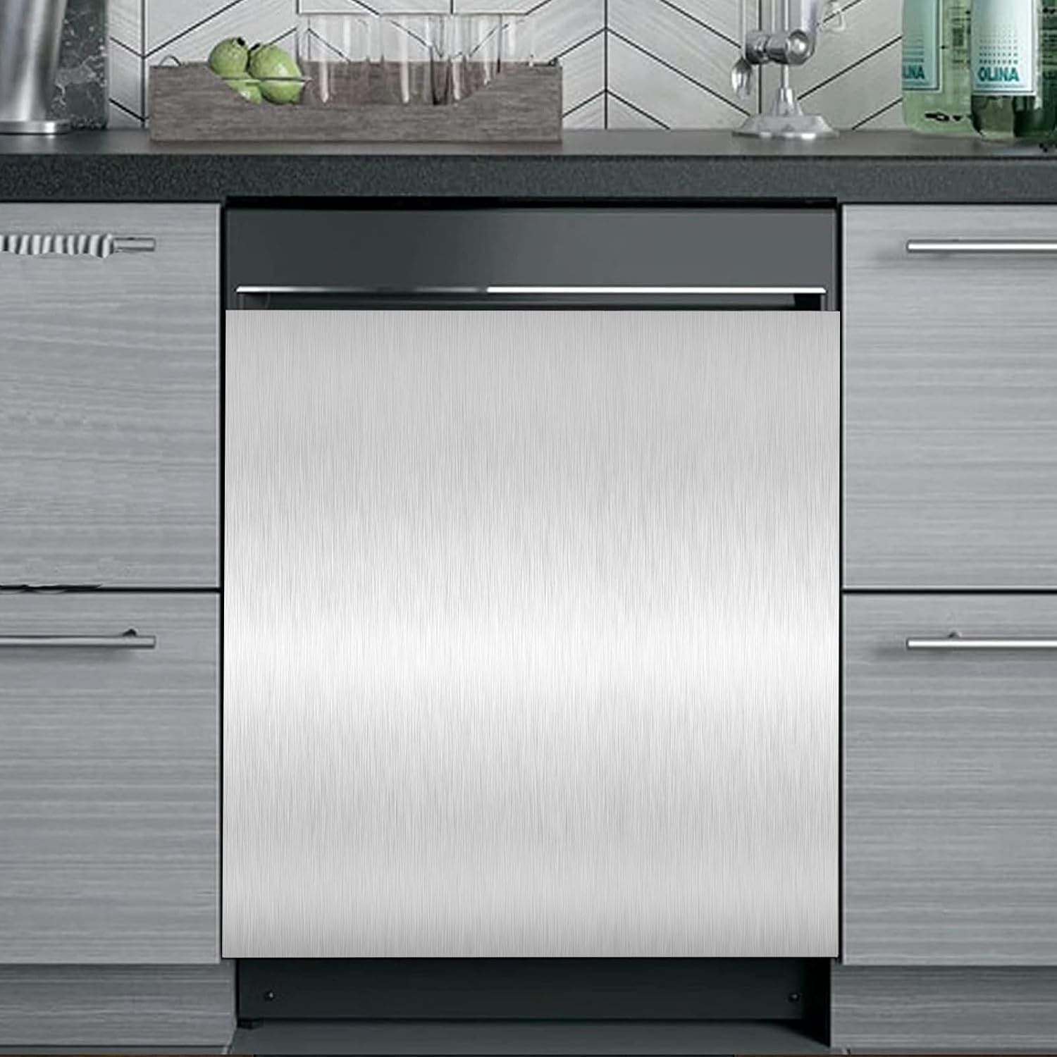 Silver Brushed Stainless Steel Dishwasher Magnet Cover for Washers Fridge Cover Panel Stainless Steel Wave Decal Home Kitchen Decor,Washing Machine Cabinet Reusable Dishwasher Covers,26 x 23 inch Pure Silver