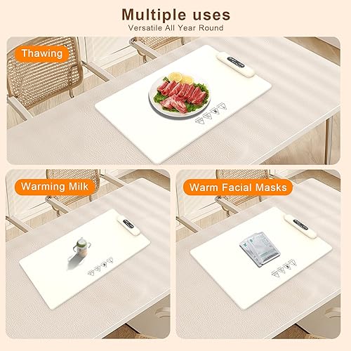 Miniatura 6 de Alfombrilla de calentamiento de alimentos para encimera Bandeja de calefacción eléctrica de silicona con temperatura ajustable, placa caliente