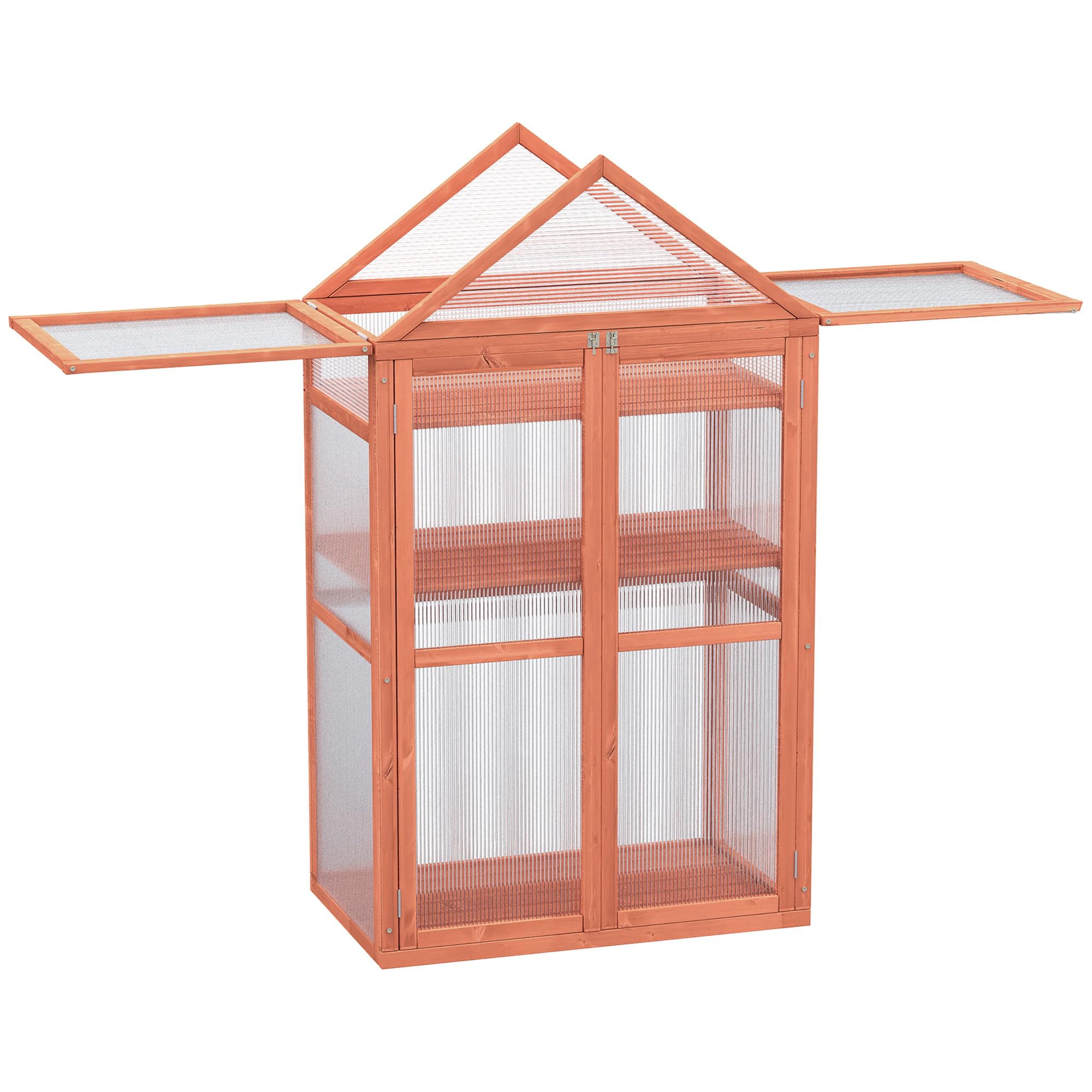 Outsunny Garden Cold Frame Polycarbonate Greenhouse 80 x 47 x 138cm Orange | Adjustable Shelves, Double Doors, Openable Top Covers, Grow House, for Flower Vegetable Plants