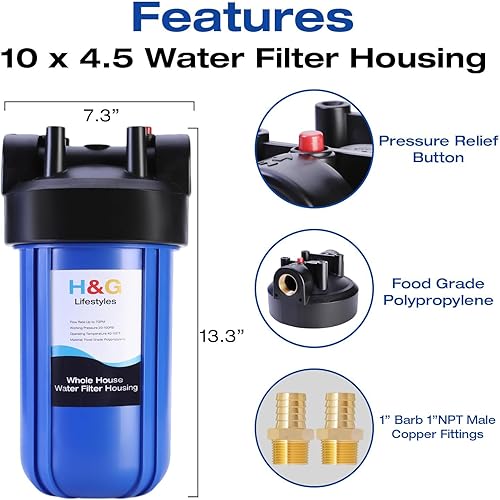 Miniatura 2 de H&G Lifestyles Carcasa de filtro de agua para toda la casa, recipiente de agua universal de 10 x 4.5 pulgadas, sistema de filtración de agua RV para