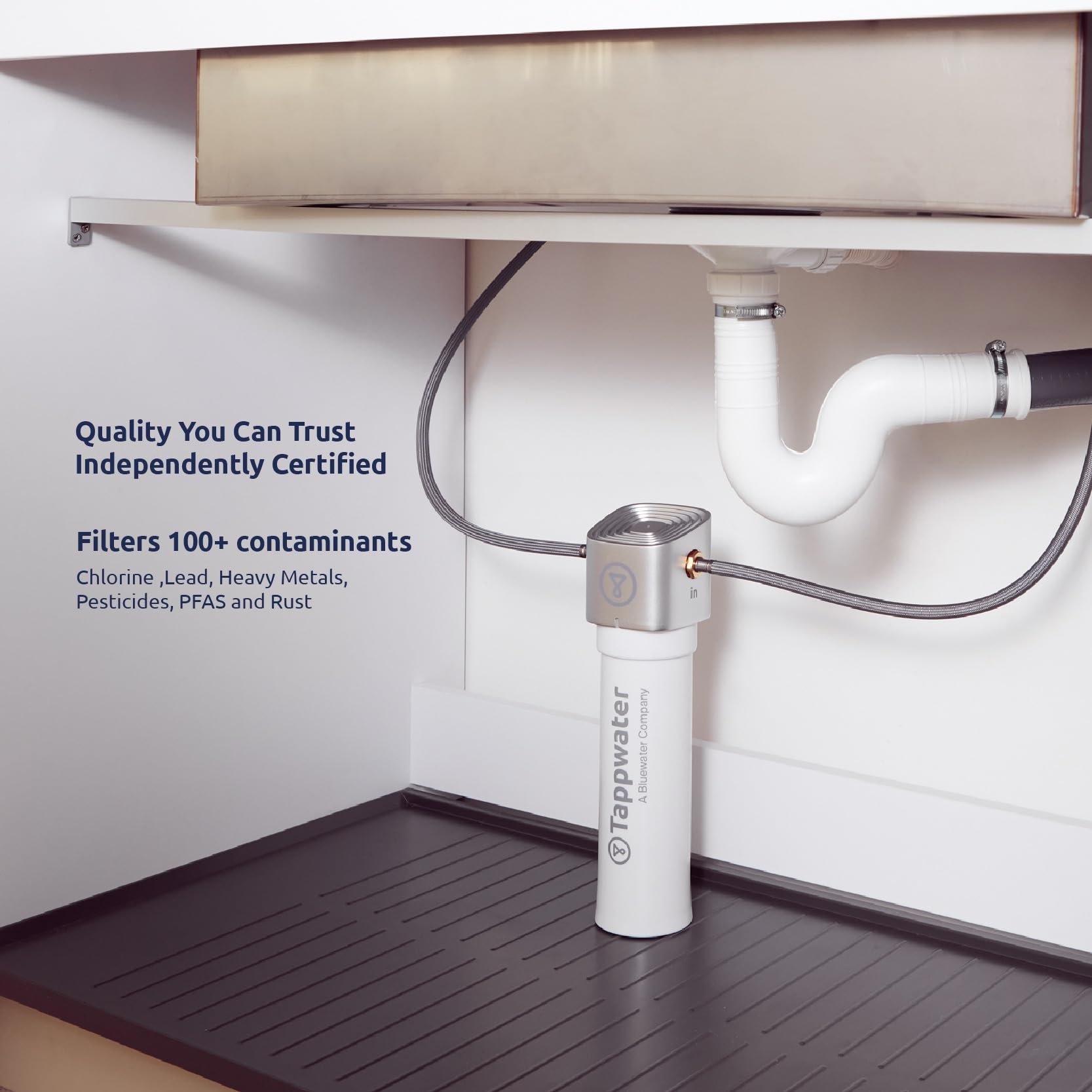 Tappwater InlinePro SMR Filtro acqua sottolavello 5 in 1 con rimineralizzazione naturale, alta capacità filtrante, rimuove +100 contaminanti, installazione rapida, sistema invisibile sotto il lavello