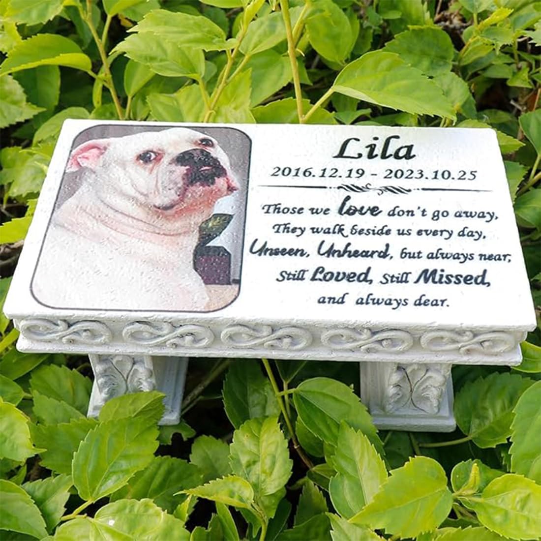 Personalized Memorial Bench for Pet Human, Custom Pet Memorial Stone with Colorful Photo, Pet Grave Marker Dog Headstone Cat Tombstone, Loss of Pet Gifts, Memorial Garden Plaque (G)
