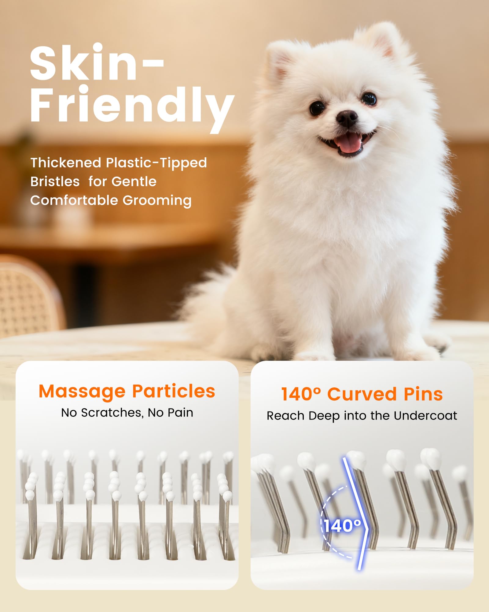 Spazzola sottovuoto per cani per spargimento, rastrello autopulente 4 in 1 per slicker e sottopelo, strumento di toelettatura per desheding, antistatico, massaggio e pettinatura tutto in uno!