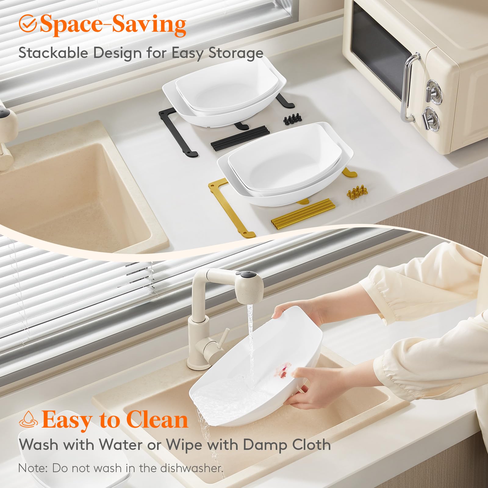 Lifewit Plastic Fruit Bowl Basket for Kitchen Countertop, 3 Tier Fruit Holder with Gold Metal Stand, Serving Tray for Food, Vegetable, Cake, Dessert in Party